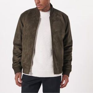 Vegan Suede Bomber Jacket - Olive Green